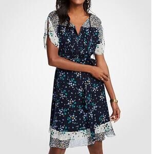 Ann Taylor NWT Floral Tie Front Chiffon Belted Ruffle Dress Size 12